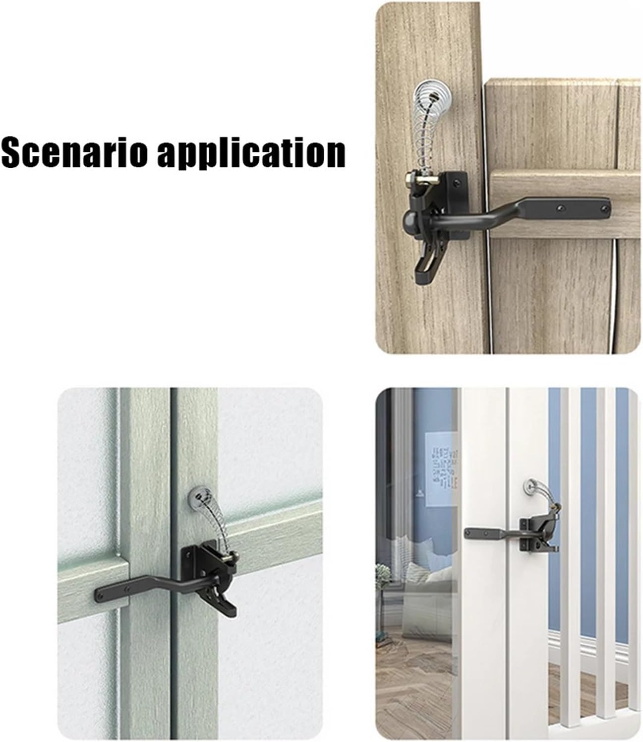 Gate Latch Cable Pull 8 Sets Self-Locking Gate Latch with Cable Pull - Adjustable Fence Kit, Heavy Duty Metal