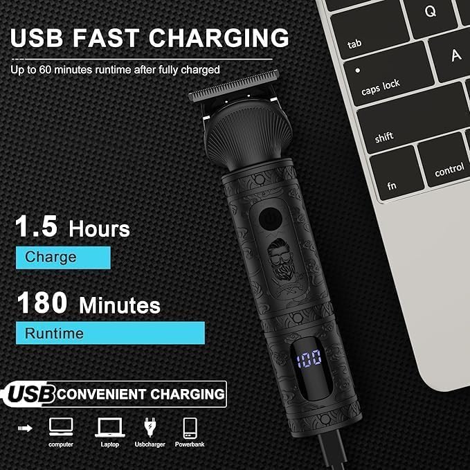 Beard Trimmer for Men Professional Mens Beard Grooming Kit T-Blade Trimmer Electric Shaver Razor Nose Body Trimmer Hair Cutting Kit Cordless 7 in 1 Black - Image 6