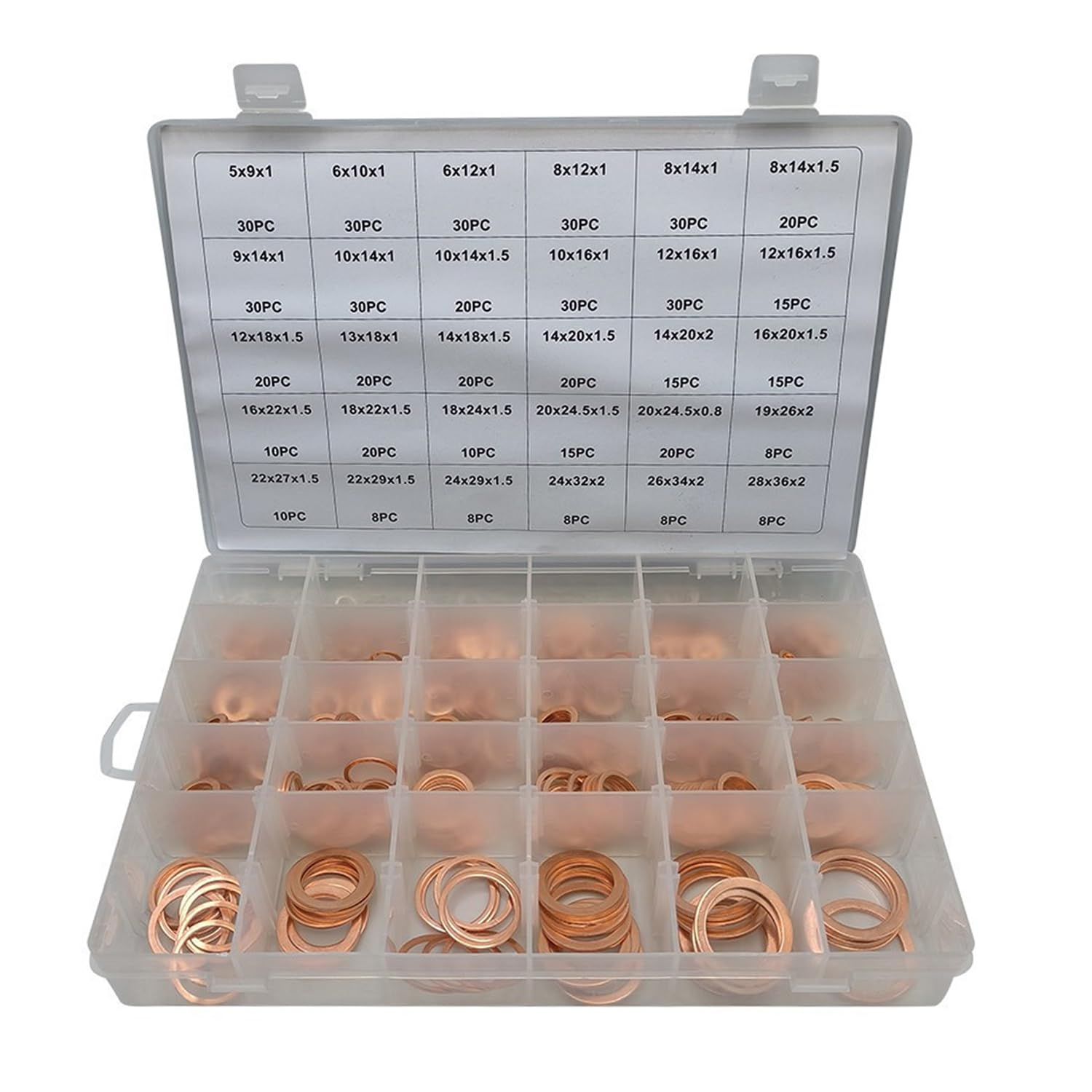 568pcs 30 Values Metric Copper Flat Ring Washer Gaskets Assortment Kit