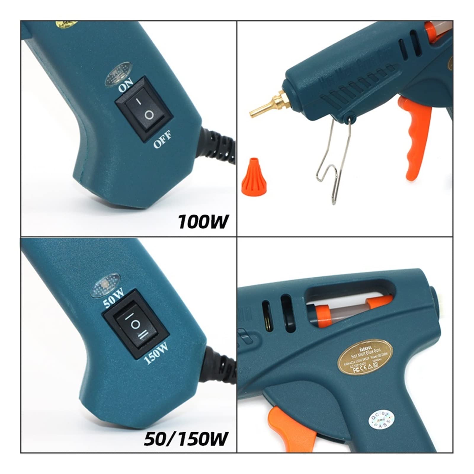 Pistolet na gorący klej, Pistolet do klejenia na gorąco 50 W/150 W 100 W dysza miedziana do 11mm klej w sztyfcie rękodzieło domowe DIY klej gorący pistolet torba na narzędzia(Tool Bag,100W)