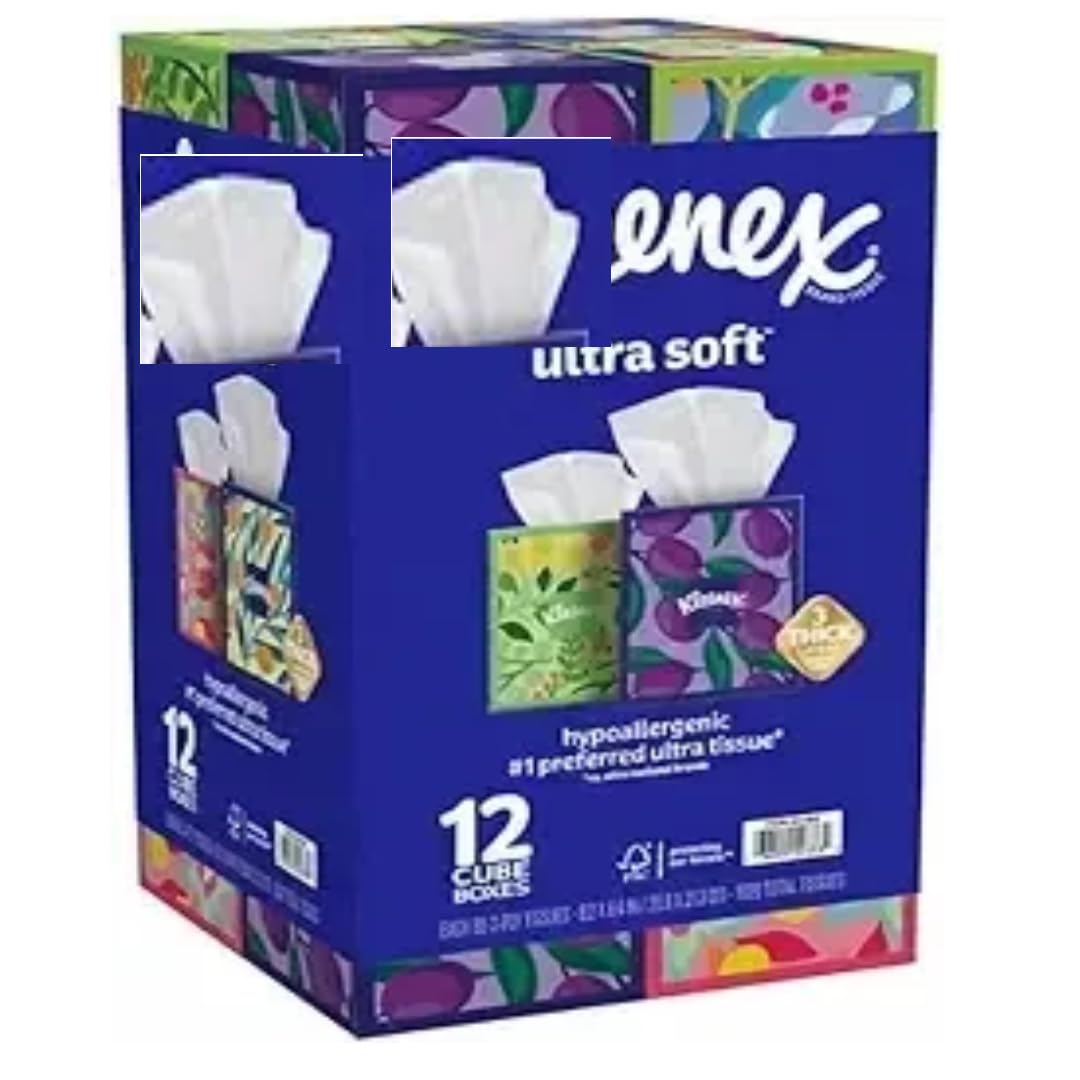 Ultra Soft 3-Ply Facial Tissues 85 Tissues per Cube Box Pack of 12 cubes