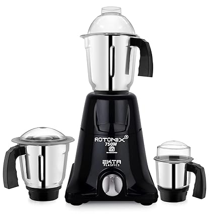 Rotomix EPNEX 750-Watts Mixer Grinder with 3 Steel Jars (1 Wet Jar, 1 Dry Jar and 1 Chutney Jar) (Black) ISI Certified
