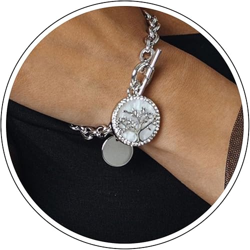 Pulsera de cadena gruesa, cadena de eslabones dorados, pulsera de palanca con dije de disco de diamantes de imitación, pulsera con cierre de OT,