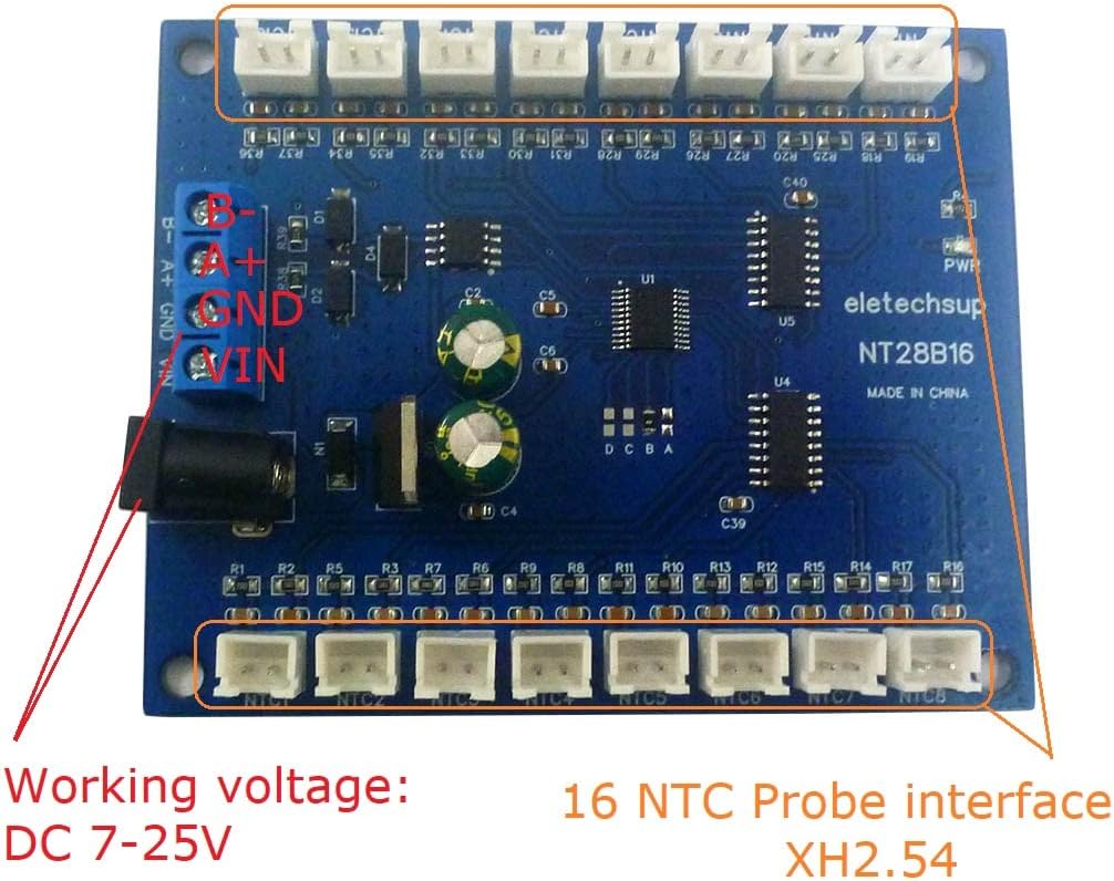 16Ch RS485 Temperature Collector Modbus RTU Paperless Recorder 10K/20K/50K/100K B3950 NTC Sensor (1PCS 10K Mainboard)