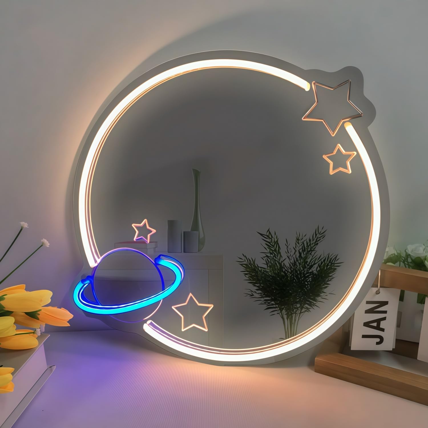 Maimeili LED Mirror Neon Lights Dressing Up Mirror Cat/Shine Heart/Bat/Butterfly Shape Neon Signs Modern Home Girl Room Bathroom Salon Wall Art Decor Gift For Girlfriend USB Powered