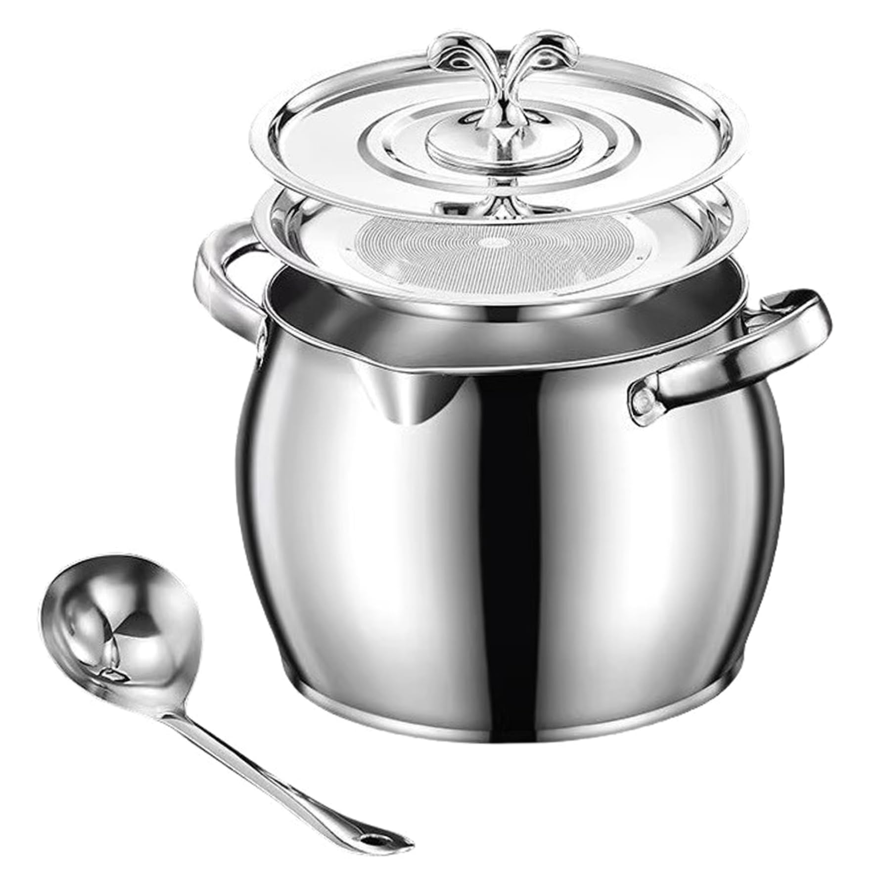 Grease Container, Bacon Grease Container with Strainer, 1.5l Thickened 201 Stainless Steel for Kitchen - Heat-Resistant Oil Storage Pot with Lid and Spoon (Boxed)