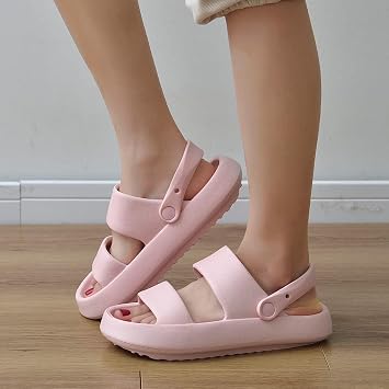 QWRE Cushion slippers for women, pillow slippers for men, cloud slides for women and men, very comfortable shower slippers with multi-wear way straps for beach bathroom, Pink