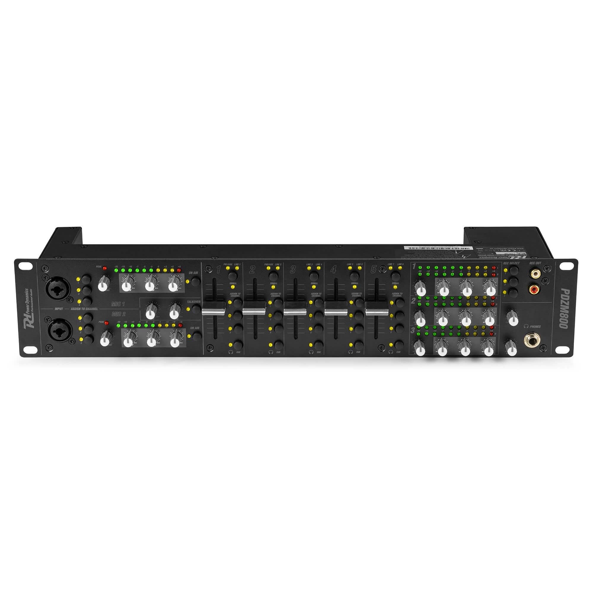 Power Dynamics PDZM800 Audio Mischpult 3-Zonen Mixer für Lautsprecher Installationen - DSP, 5 Input + 2 MIC Input Kanäle, Talkover, CUE, 19" Rack 2U, XLR, Klinke, +48V Phantom