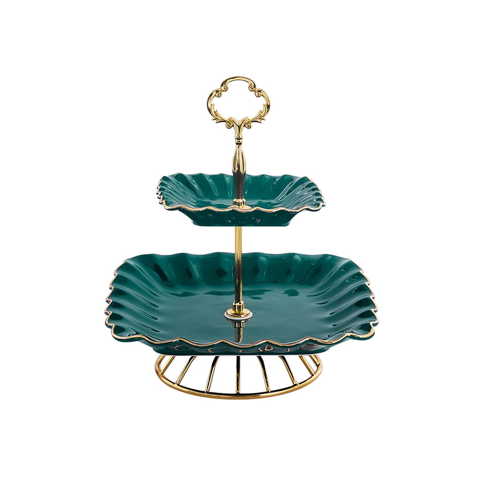 caihuashopping Présentoir à Gâteau Stand de gâteau en céramique avec Base en métal Vert Dessert Table à 2 Couches Cupcake carré Stand Stand Home Salon Pâtisserie Plateau de Service Stand de Gâteaux
