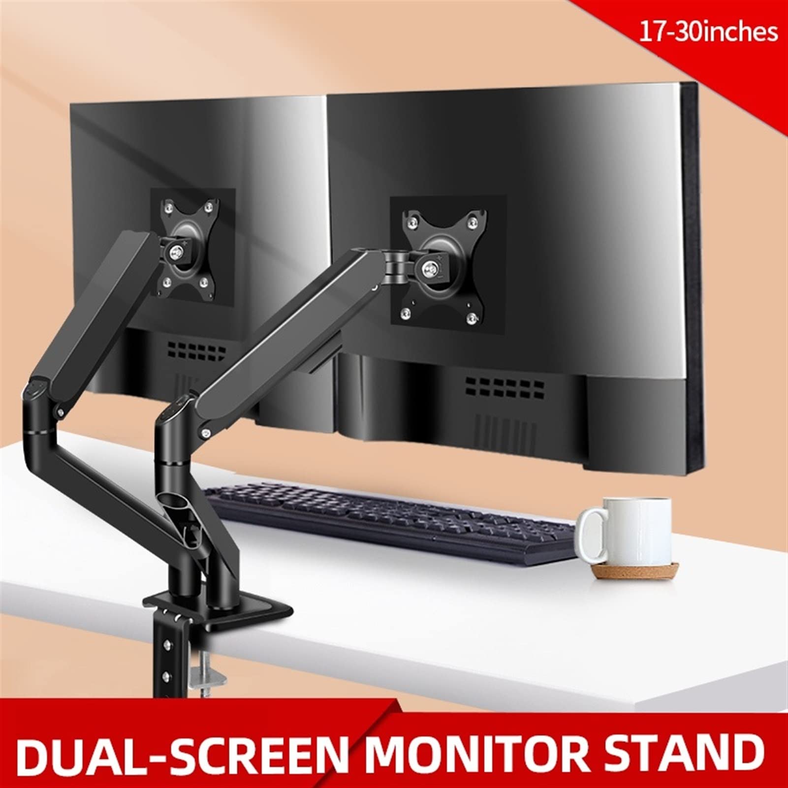 Supporto per Monitor per Braccio da scrivania per Doppio Monitor da 17-30" per impieghi gravosi, Supporto per Doppio Monitor LCD con Movimento Completo a Molla a Gas, att