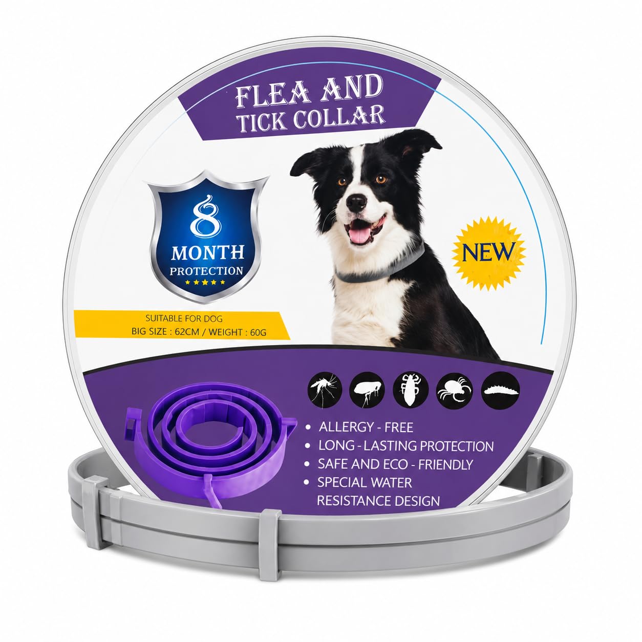 Collar para Perros 62 cm, Collar Ajustable para Cuello de Mascotas, diseño Recortable para Perros pequeños, medianos y Grandes, Uso Diario en Exterior e Interior