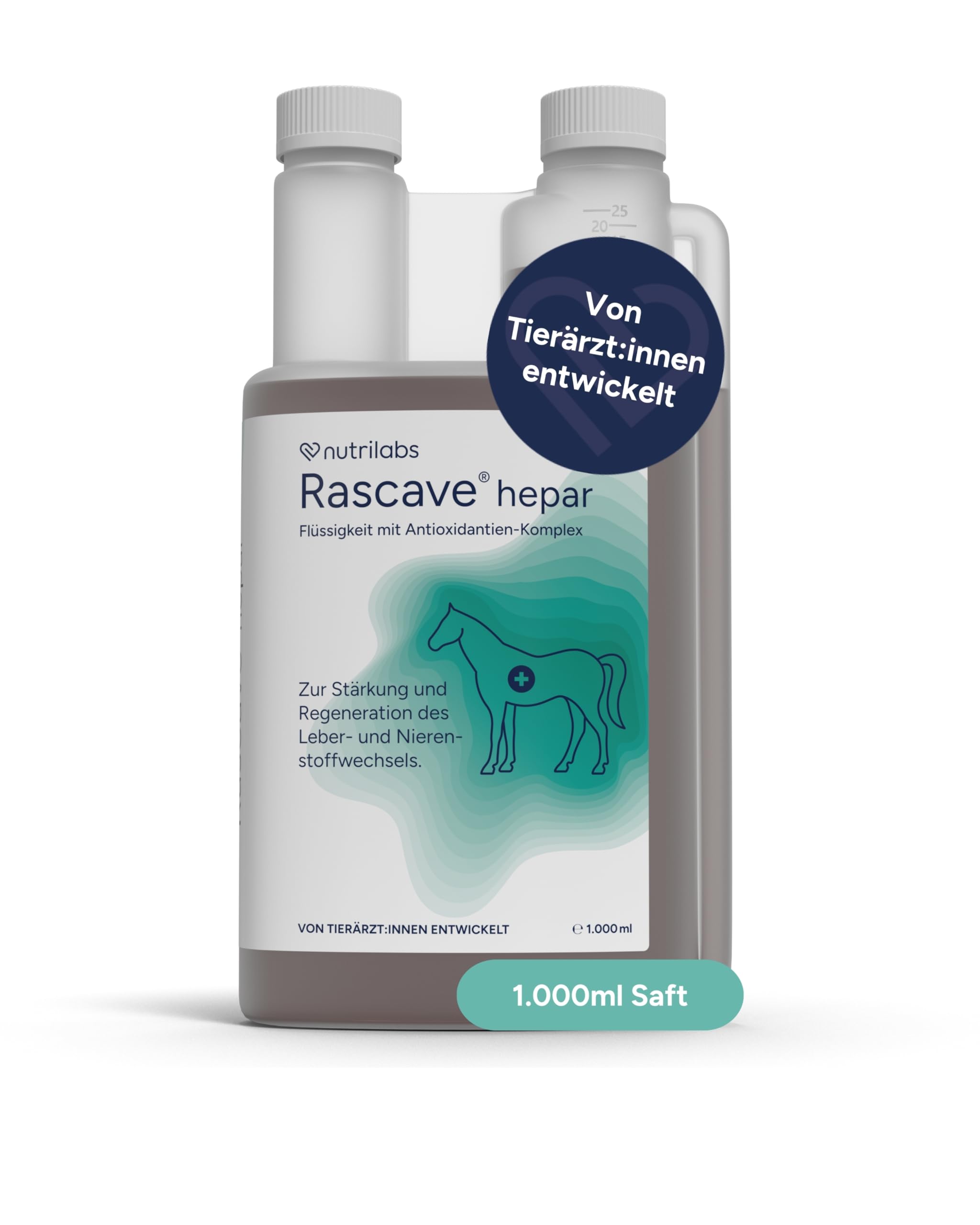 NutriLabs Rascave® Hepar Saft für Pferde 1 L - Mariendistel Pferd - Pferd-Nahrungsergänzung - Gesundheitsprodukte für Pferde - Nahrungsergänzung Pferde Leber - Pferde Nierenkräuter