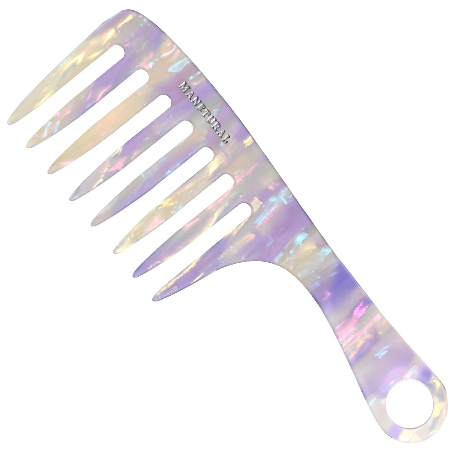 MANETURAL D1 | wide tooth comb 7.4"for easy portability. Suitable for Women's/girl curly, curly and tight hair, the short handle design is easy to