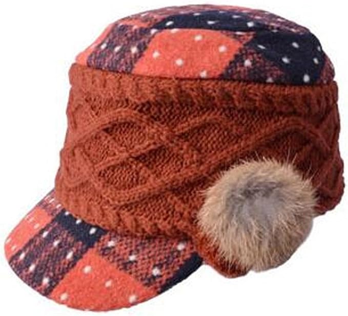 Women Winter Warm Knit Hat Wool Snow Caps with Visor Brown at Amazon Women’s Clothing store