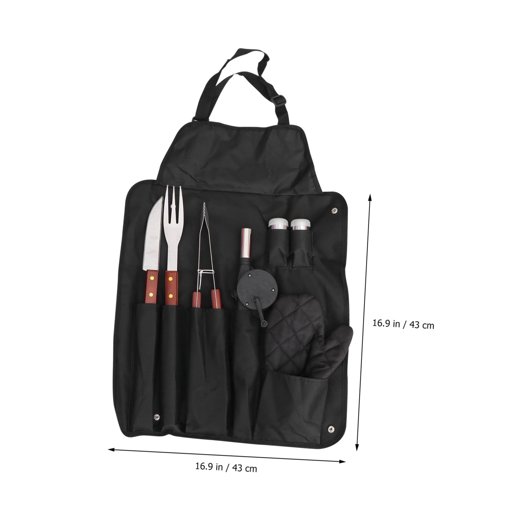 Set Utensili Barbecue in Acciaio Inox Manico in Legno | Nero, Design Compatto, Borsa di Stoccaggio Inclusa, per Outdoor e Barbecue Party