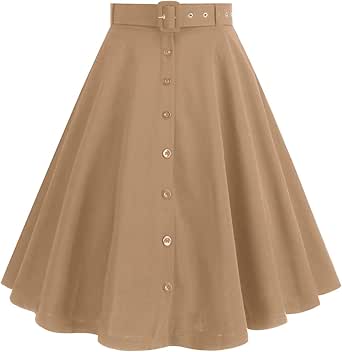 SOMTHRON Damen Knielang PU-Leder Faltenrock Hohe Taille A-Linie Casual