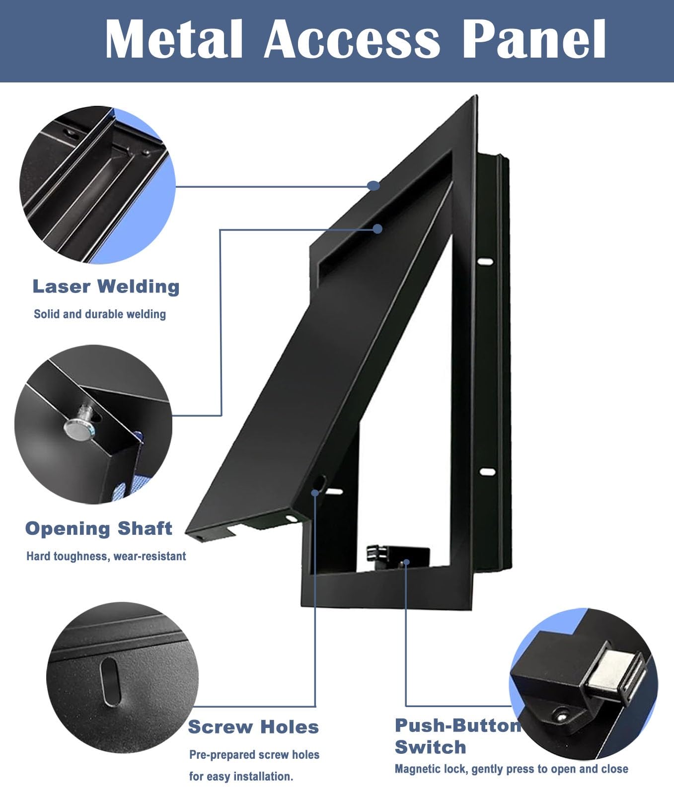 Trampilla Pladur Negro Panel de Acceso para Fontaneria Electrica, Puerta de Acceso a La Pared del Atico Metal, Click to Open Drywall Trampilla Pladur Tapa de Revisión Tapa Caja Fusibles, Incluye Torni