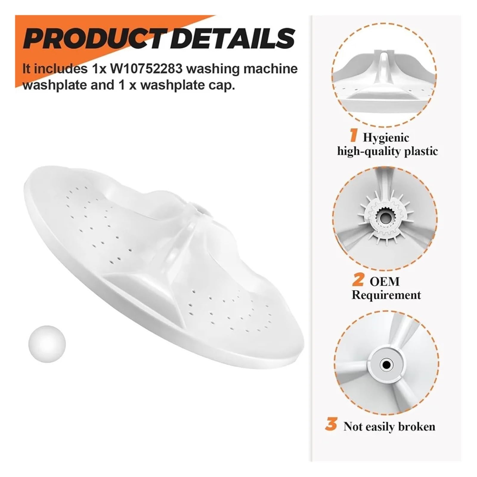 Pulsateur Lave-linge, Compatible Avec Whirlpool, W10752283, WTW5000DW1