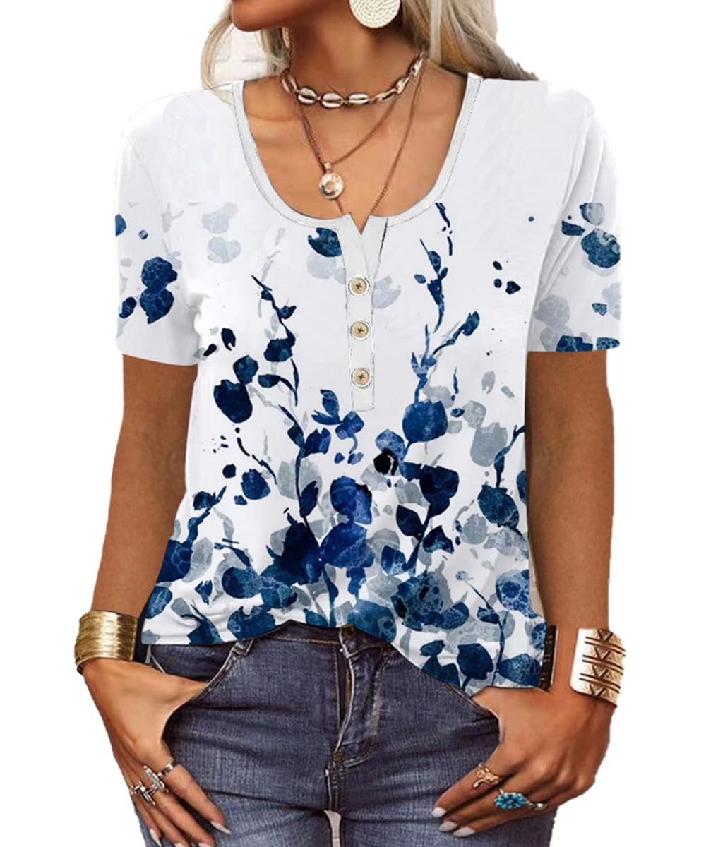 GRMLRPT Blusa para Mujer Manga Larga Camisa Cuello Redondo Botone Casual Top de Manga Larga Colorido Estampado Floral (Multicolor,S-XXL)