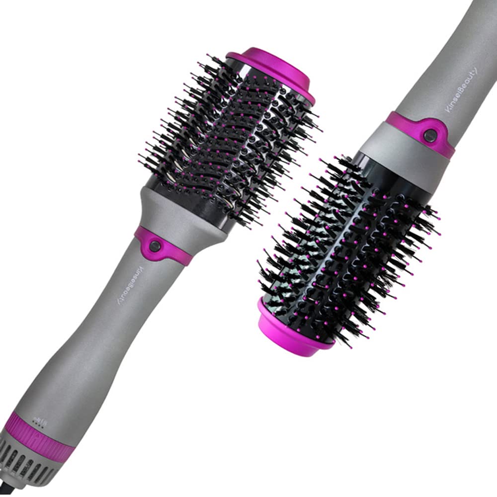KinseiBeauty1200W Multi-function Hot Air Brush, 4-IN-1 Hot Air Brush, Hair Styling Comb,Hair Dryer with 3 Speeds Temp,Hot Air Styler with 2 Rechangeable Comb Head Grey