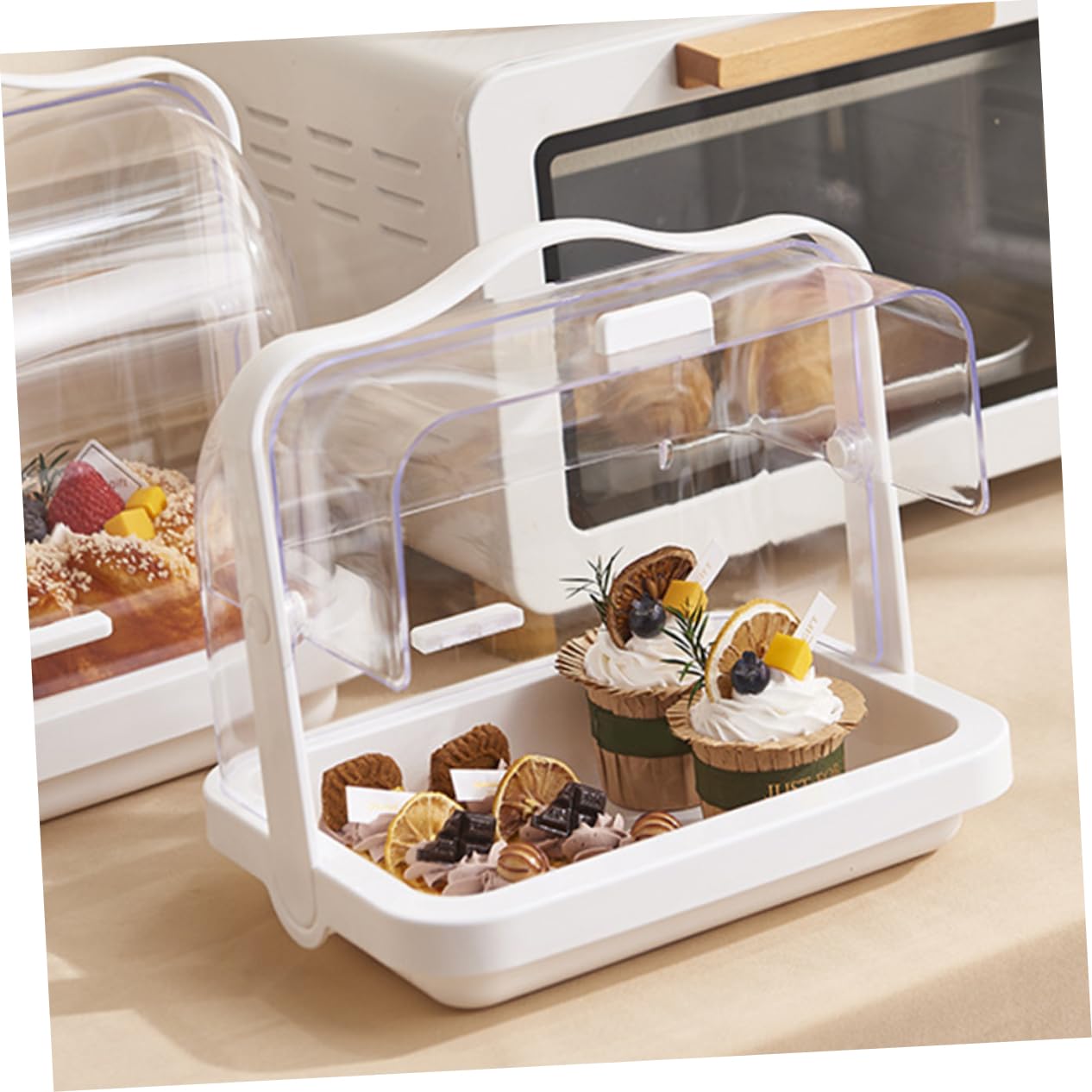 CIYODO Transparent Cake Display Box Portable Flip Holder for Snacks Fruits and Baked Goods for Parties Weddings and Countertop Use