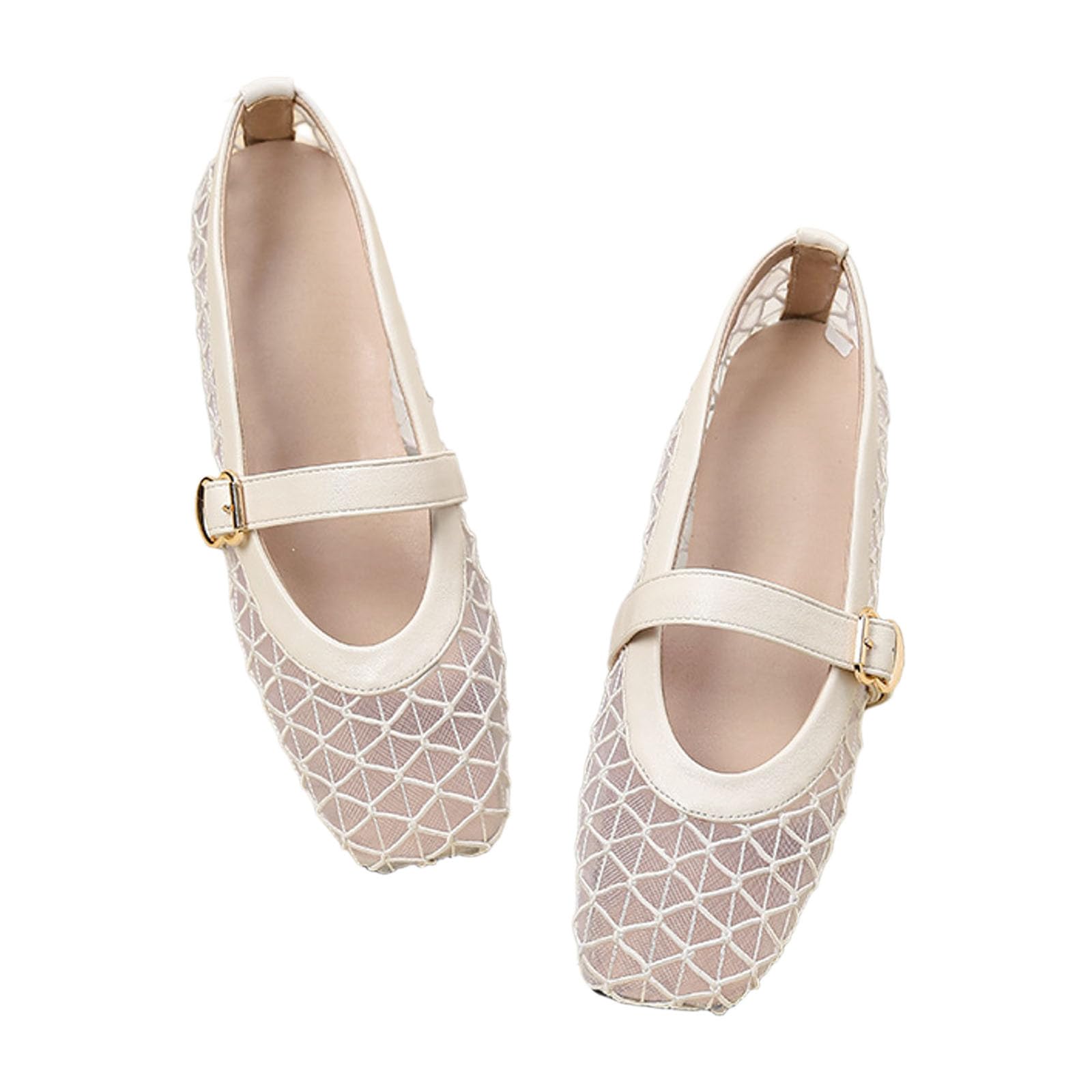 Bailarinas elegantes, transpirables y cómodas para mujer, zapatos de verano sin cordones, zapatos deportivos de baile con cordones, zapatos de bailarina blancos, zapatos Mary Jane ligeros sin cordones