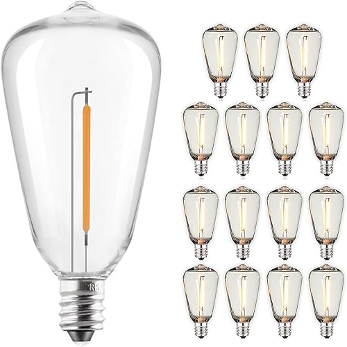 Paquete de 25 bombillas LED Edison ST38 de 110 V con base E12 de 1 W, vidrio transparente, equivalente a 10 vatios, blanco cálido 2200 K para tiras