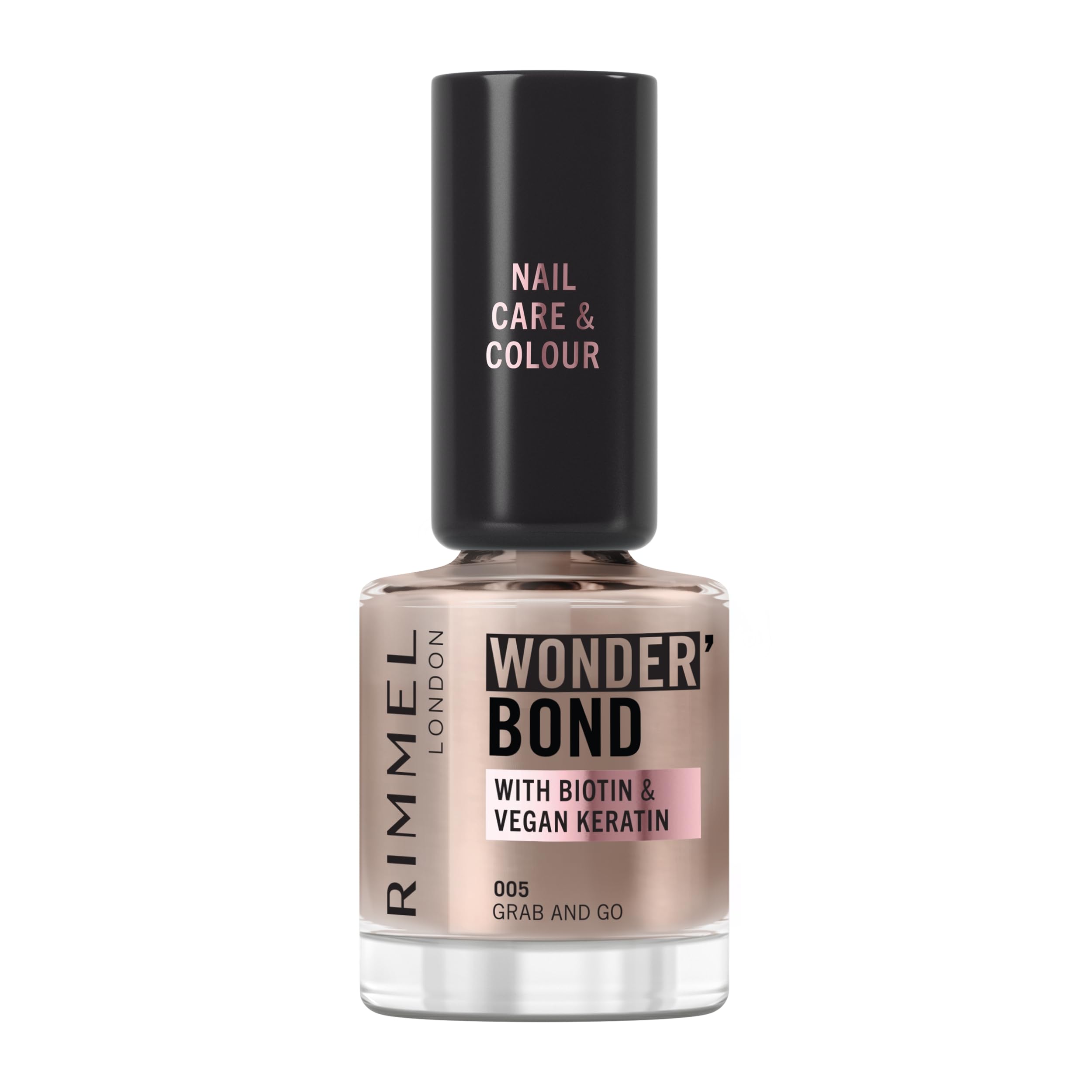 Rimmel Wonder'Bond Care + Colour Nail Polish, 005 Grab and Go, Restores & Strengthens Nails, Infused with Biotin & Vegan Keratin, Chip-Resistant, Glossy Finish, Buildable, 12ml