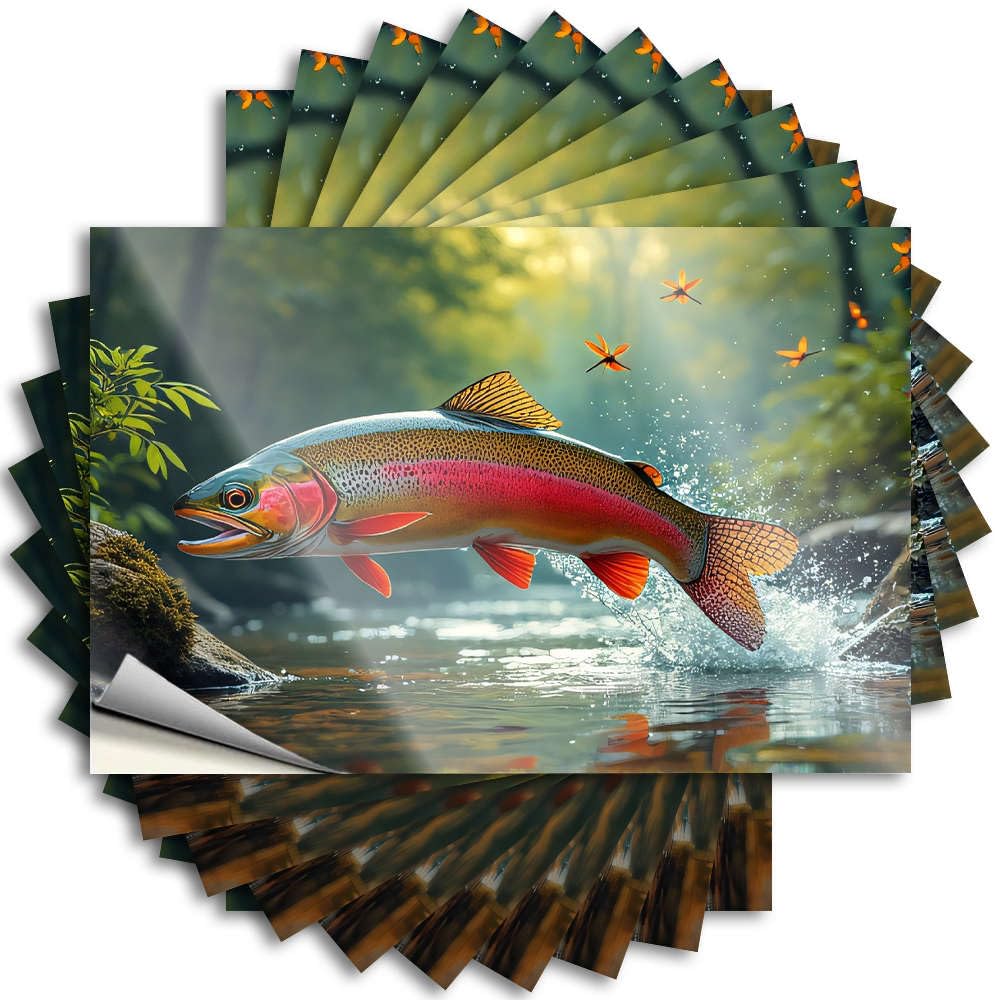 Camper Decorations for Inside Hat Lettering Sticker - A Colorful Fish Leaps Out of The Water, Surrounded By Butterflies. Half Durable Sticker Easy Apply for Interior Decor(6X9CM)