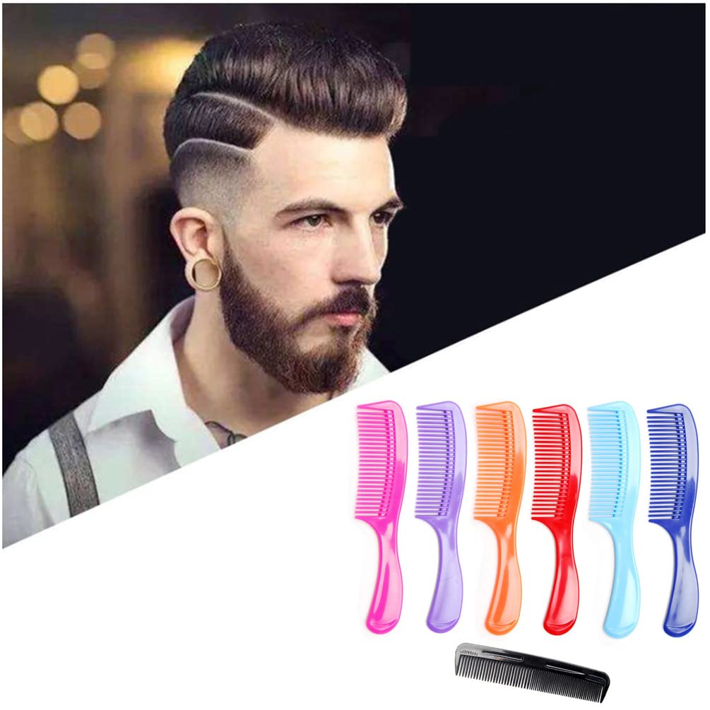 LUXXII - (6 Pack) 8" Colorful Styling Essentials Round Handle Comb and (1 Pack) 5" Favorict Pocket Comb (A) : Beauty & Personal Care