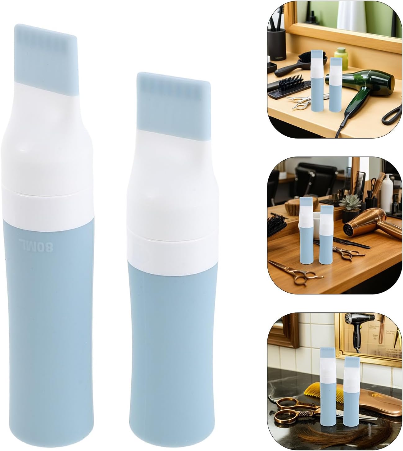 Beavorty 2pcs Silicone Shampoo Comb Applicator Bottle for Hair Color and Scalp Hair Oil with Ergonomic Design and Accurate Application 60ml 80ml Blue for Salon and Home Use