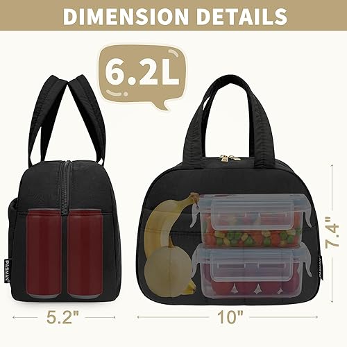 Miniatura 3 de Lonchera para mujereshombresadultos, bolsa de almuerzo aislada reutilizable, bolsa a prueba de fugas para el trabajo, oficina, picnic, viajes (negro)