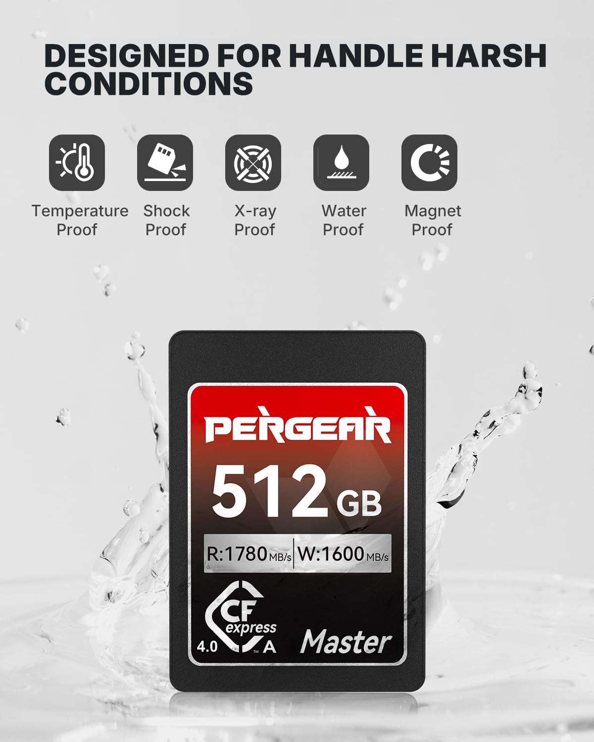 Pergear Scheda di memoria CFexpress 4.0 da 512 GB, velocità di lettura fino a 1780 MB/s e velocità di scrittura 1600 MB/s per 4K 120P, 8K 30P (Master Series), compatibile con fotocamere Sony Alpha e