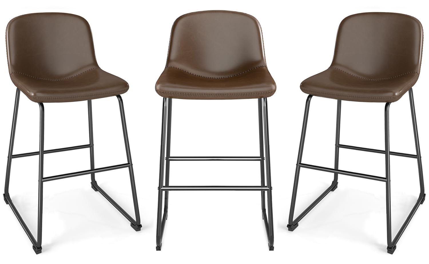 TAVR Furniture Counter Stools Set of 3, 24 inch Counter Height Bar Stools Hold up to 500 lbs, Armless Counter Height Chairs with Metal Legs & Soft