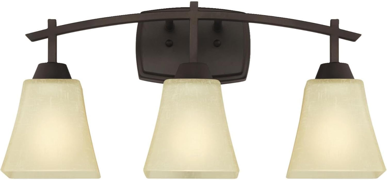 Westinghouse 6307500 Midori Three-Light Indoor Wall Fixture, Finish Linen, Oil Rubbed Bronze-Amber Glass