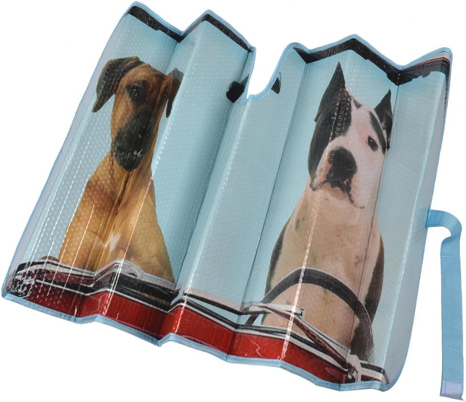 BDK 2 Dogs Auto Windshield Sun Shade w/Side Sunshades for Car SUV Truck - Pet Pals - Double Bubble Foil Jumbo Folding Accordion
