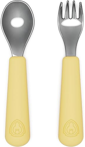 Lalo PAW Patrol Utensils - Juego de tenedor y cuchara para niños pequeños - Utensilios ergonómicos de acero inoxidable y silicona para niños - Juego