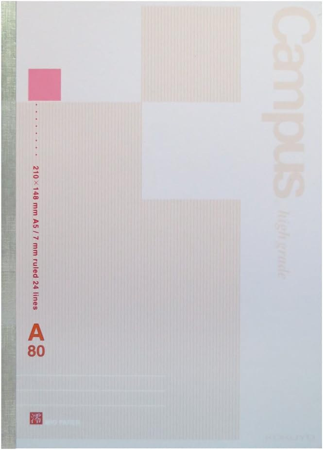 Kokuyo Campus High Grade MIO Paper Notebook - A5 (5.8" X 8.3") - 24 Lines X 80 Sheets - Red Accents Office Product