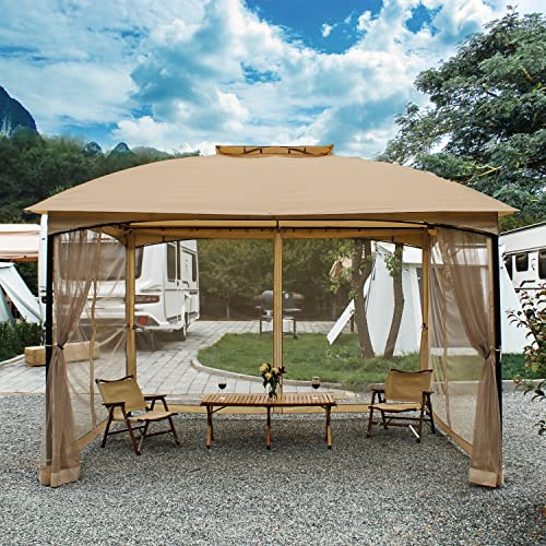 Dikasun Gazebo 10X12 Outdoor Gazebo With Curtains And Netting Canopy Gazebos Double Vent Waterproof Roofs Patio Gazebo Steel Frame For Garden, Backyard, Deck, And Lawns (Beige) #TOP5