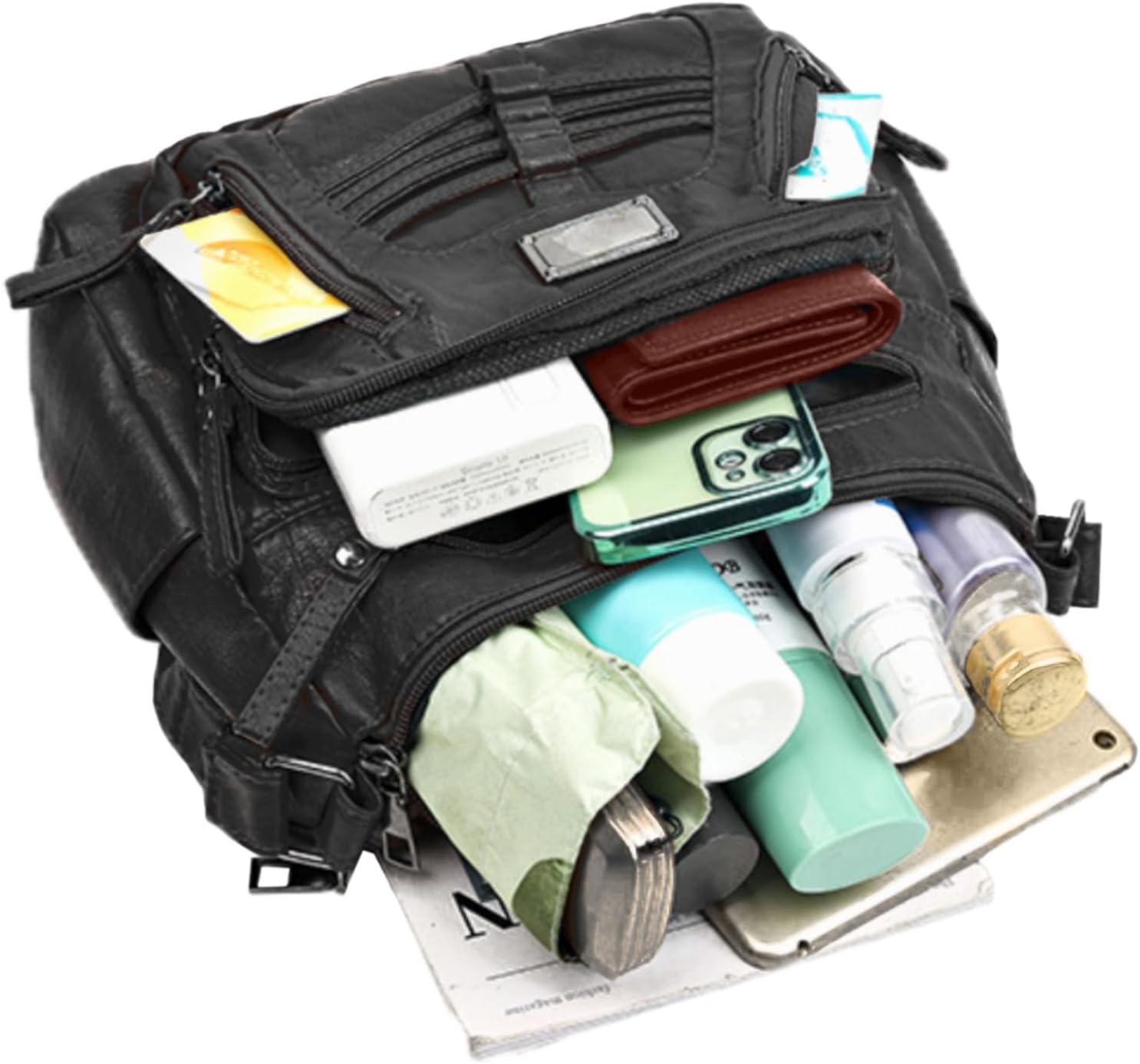 Womens Crossbody Bag Soft Leather Handbags Multi Pocket Satchel Waterproof Hobo Shoulder Bag Messenger Bag - Image 6