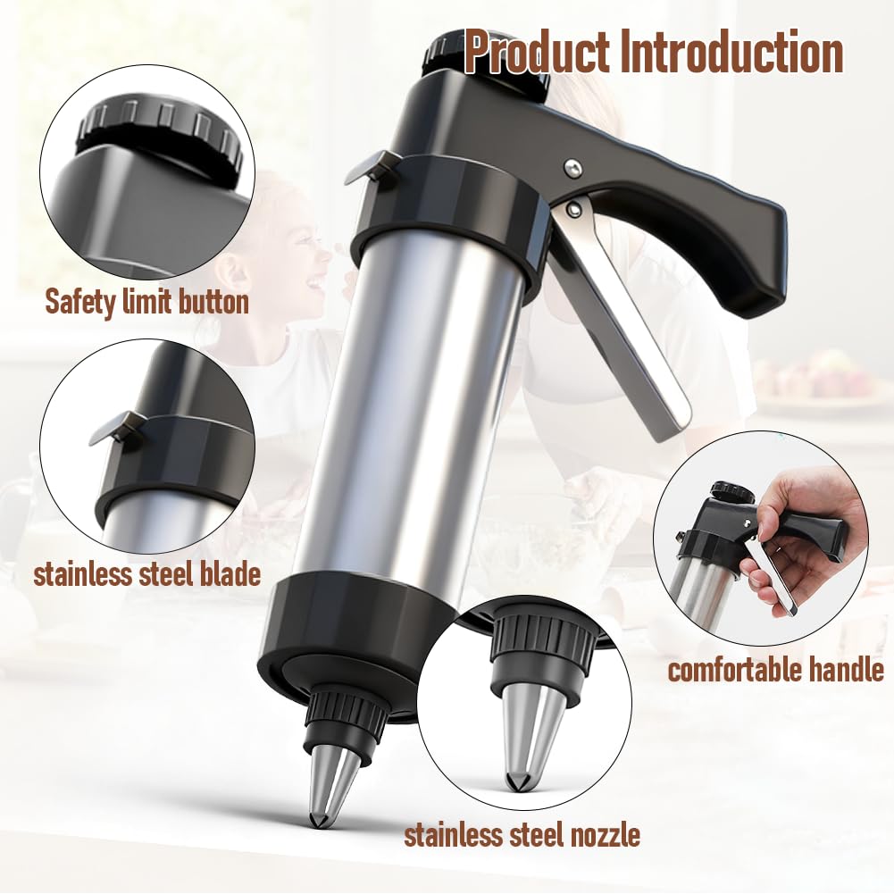 RANJIMA Spara Biscotti Set per Pasticceria, Macchina Biscotti Manuale con 16 Stencil in Acciaio Inox, Pressa per Biscotti di Forma per Creare Biscotti di Zucchero, Churros e Pasta Frolla