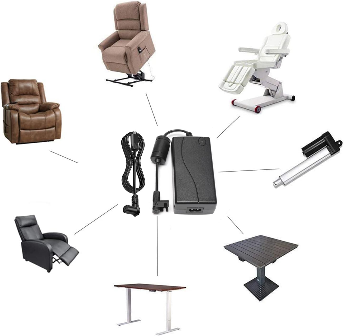 Cable de alimentación universal para silla reclinable, 2 pines, 29 V, 2 A, fuente de alimentación con anillo magnético, cable de extensión compatible con la mayoría de modelos para reclinables, sillas