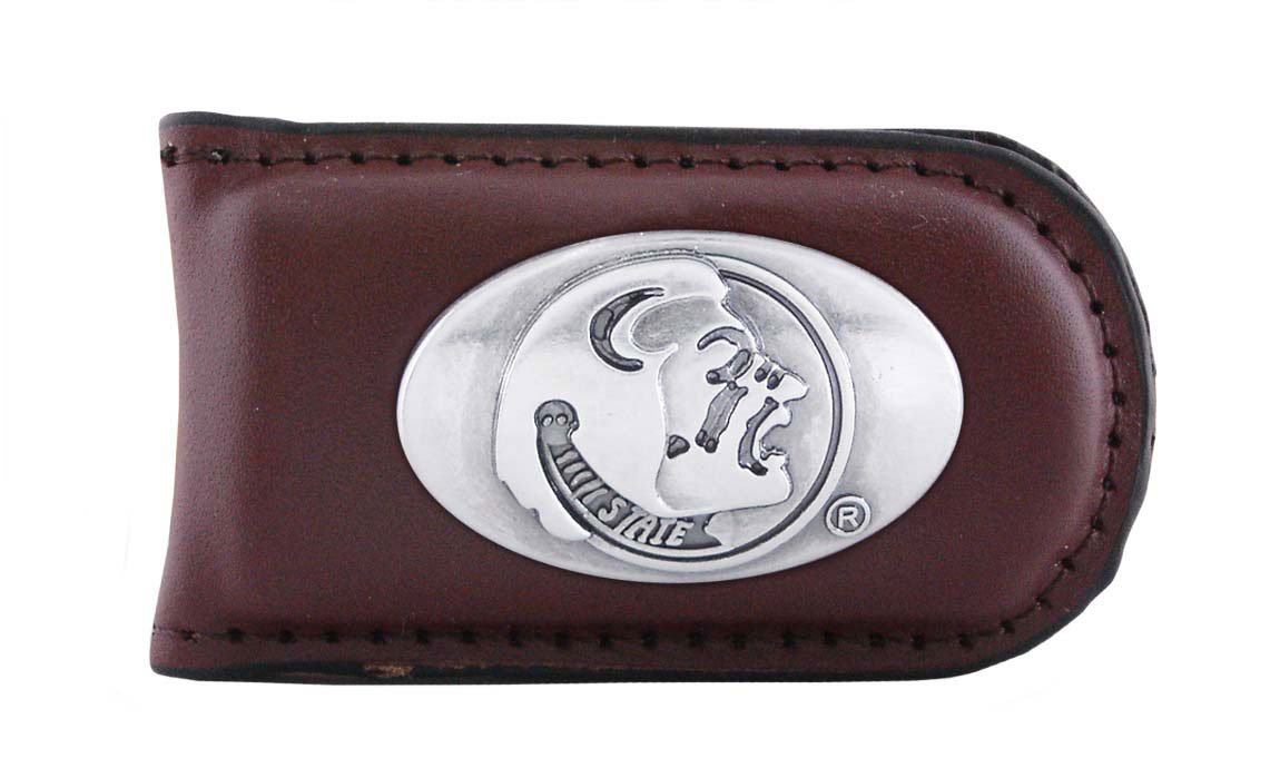 NCAA Florida State Seminoles Brown Leather Magnet Concho Money Clip, One Size
