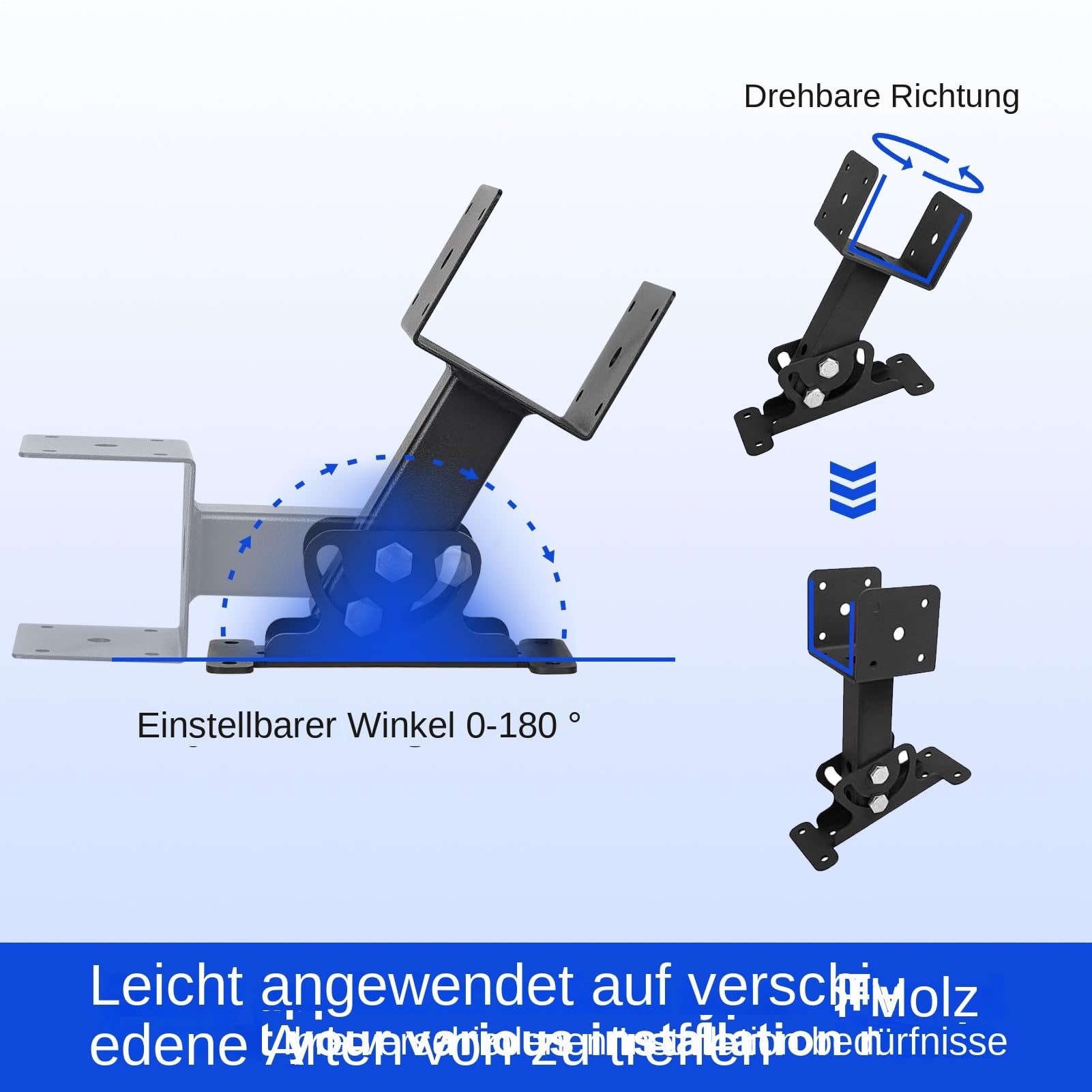 Pergola Halterung 9x9 cm (3,5 Zoll) 3er-Set – Metall Dachhalterung Verstellbar für Pavillon, Terrassenüberdachung & Pfostenhalterung, Schwerlast, Schwarz