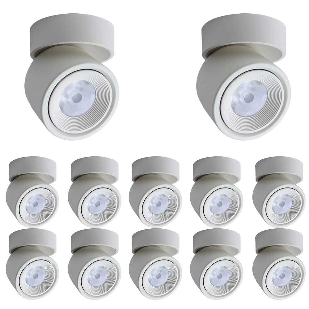 Aioneer 12 Pcs Gimbal Retrofit Downlight 360° Adjustable Rotatable Surface Mounted Spotlight Cob Lighting 5W/7W Round Aluminum Ceiling Spotlight Daylight Retrofit DownlightWhite-7w-4000K