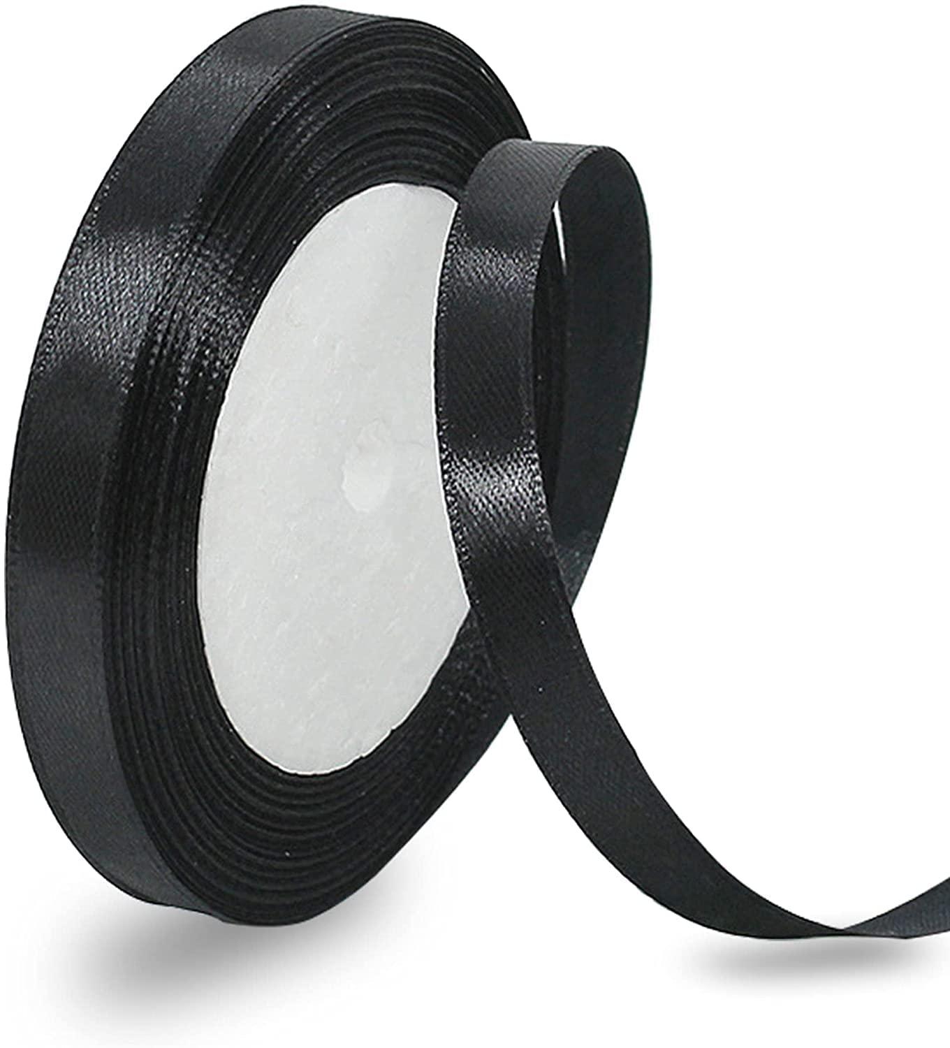 MARKQ Black Satin Ribbon, 12mm x 25yd Double Faced Polyester Ribbon for Gift Wrapping, Party Favors, Wedding Decorations, Bow Making, Bouquets, Sewing Projects & Craft Supplies
