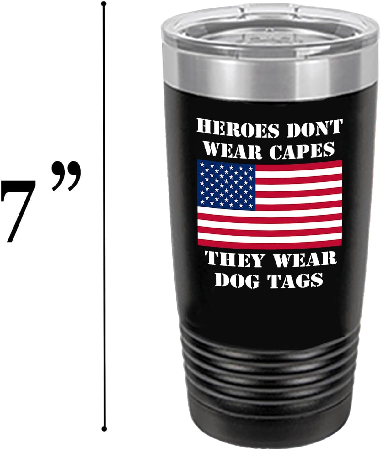 Rogue River Tactical Heroes Don't Wear Capes They Wear Dog Tags Veteran 20 Oz. Travel Tumbler Mug Cup w/Lid Vacuum Insulated Hot or Cold Gift Black - Image 4