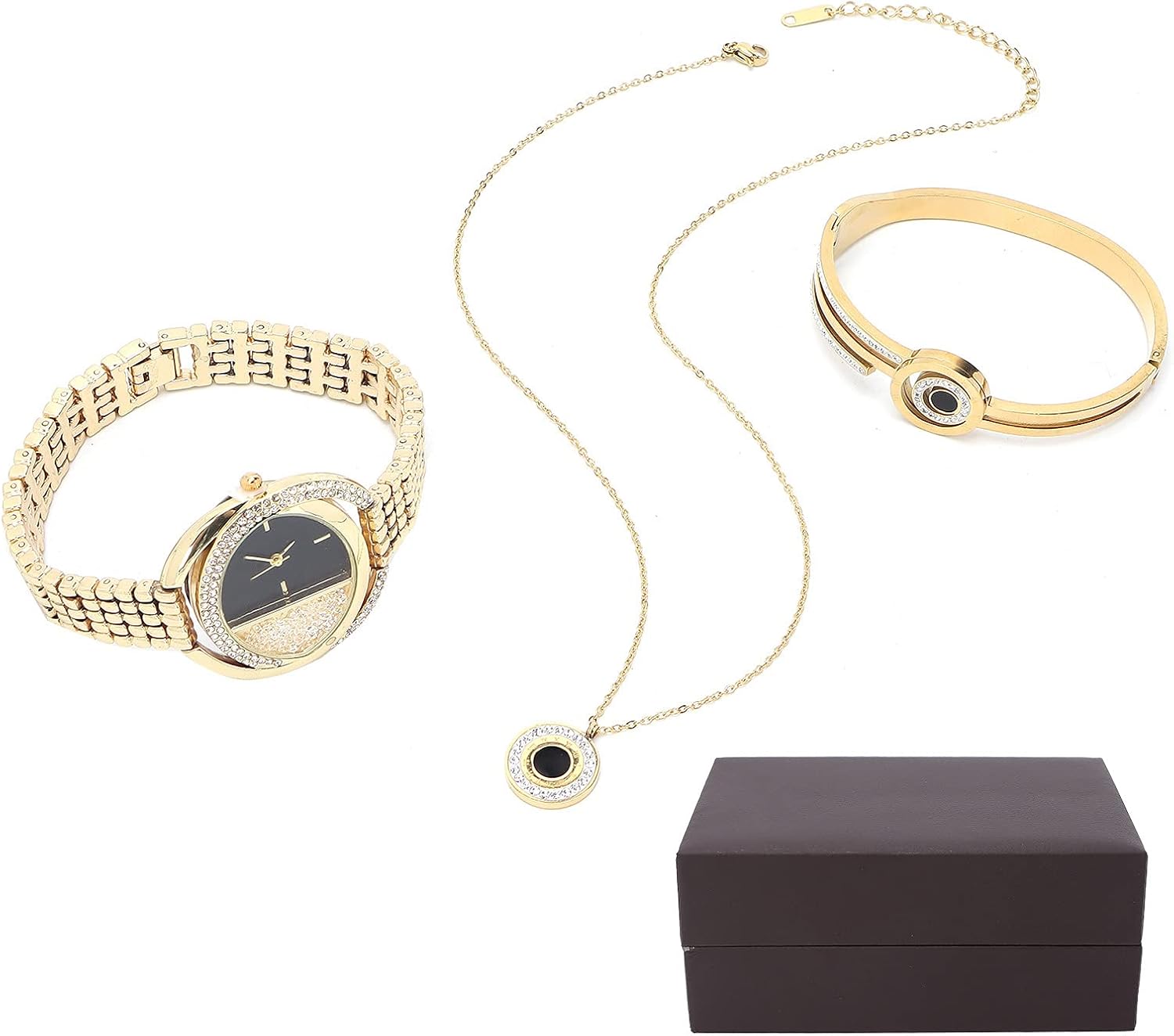 YUYTE Orologio da Polso da Donna, Set di Gioielli con Bracciale, Set di Gioielli da Donna, Collana con Cinturino, Oro Rosa e Oro per Donna, Orologio al Quarzo con Strass Ragazza per Set Gioielli YUYTE Orologio da Polso da Donna, Set di Gioielli con Bracciale, Set di Gioielli da Donna, Collana con Cinturino, Oro Rosa e Oro per Donna, Orologio al Quarzo con Strass Ragazza per Set Gioielli