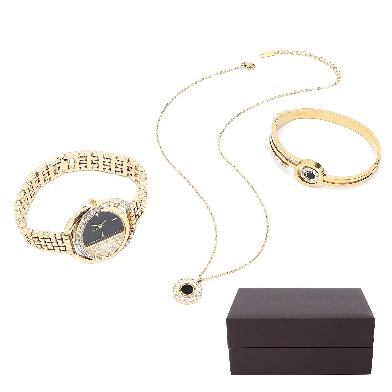 YUYTE Reloj de Pulsera para Mujer, Juego de Joyas con Pulsera, Juego de Joyas para Mujeres, Collar con Banda de Reloj, Oro Rosa Y Oro para Mujeres Y Niñas, Reloj de Cuarzo Diamantes Imitación