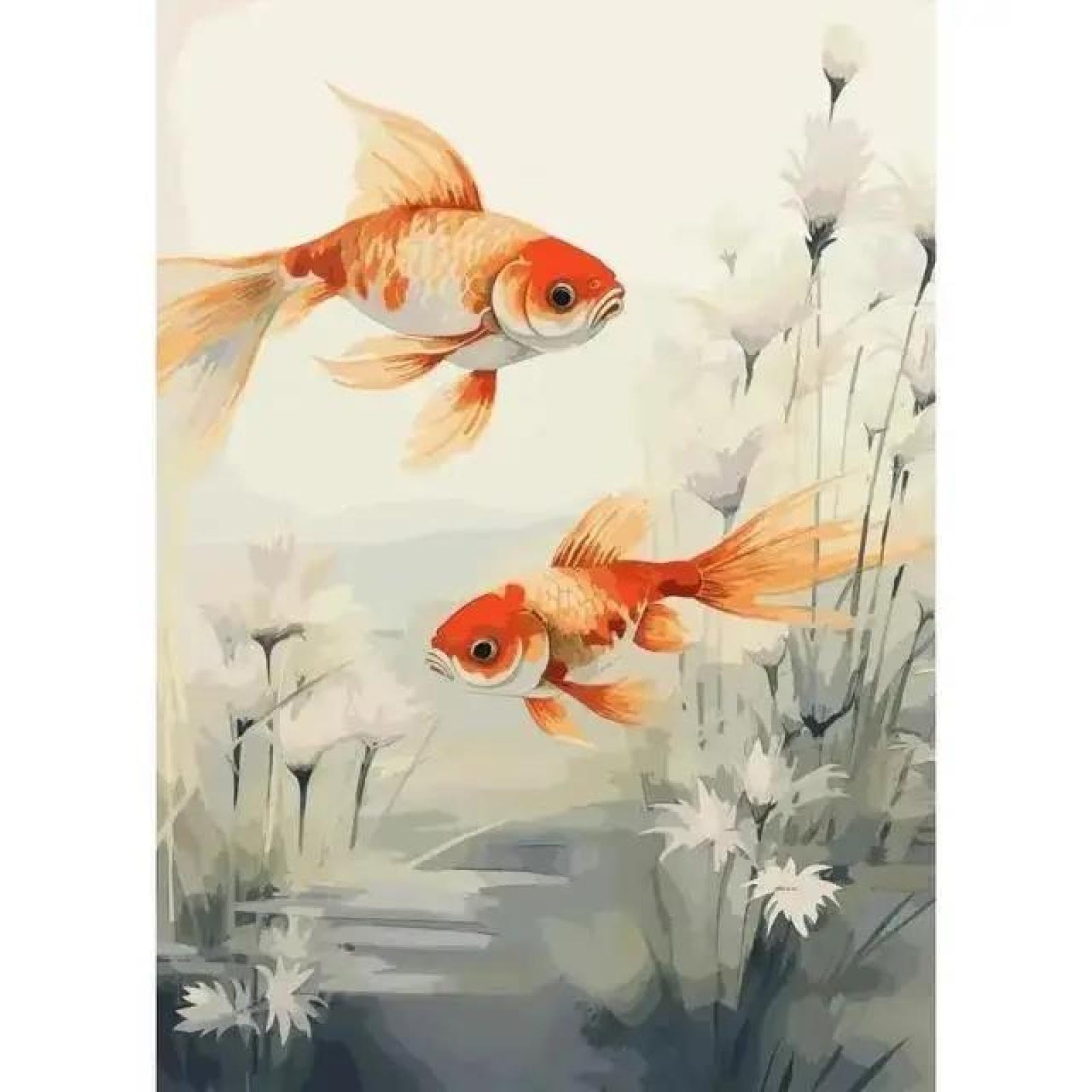 SHINERING Red Koi Fish Golden Carp With Lotus Flower Landscape Canvas Painting Wall Art Poster Prints Picture For Living Room Decor A2 21X30Cm Unframed